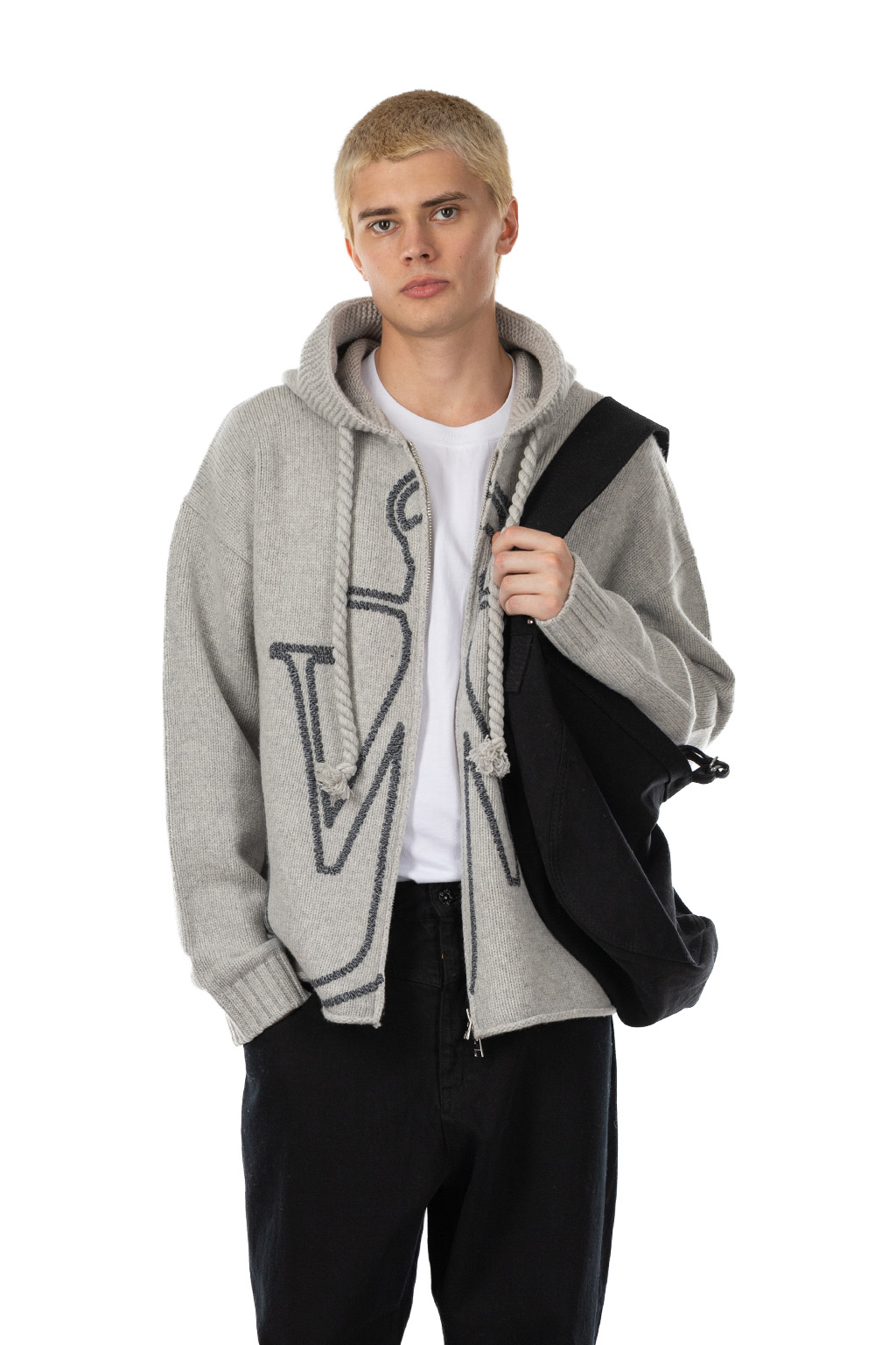 JW Anderson - Anchor Emroidery Zipped Hoodie -Light Grey Melange